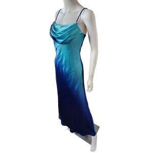 Vintage 90s Jump Gown Sleeveless Sparkly Blue Ombre Cowl Neck Maxi Size 3/4